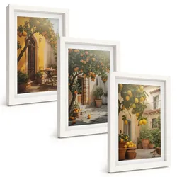 BILDER SET 3er Set - 20x30 cm Weißer Rahmen - Zitrustöpfe für sonnige Terrassen