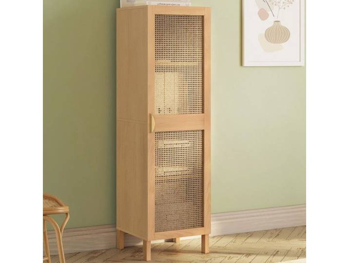 IDMARKET Armoire de rangement EDHEN 1 porte 3 étagères bois et cannage