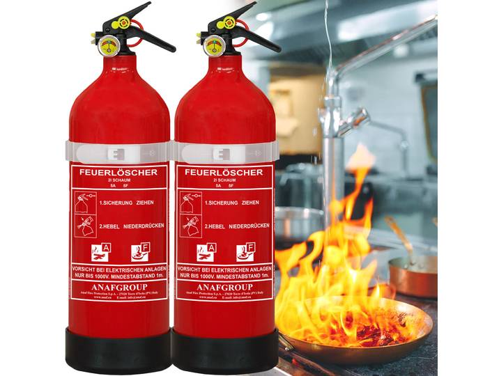2er-Set Schaumfeuerlöscher, 2L, Fluorfrei, Brandklasse A/F
