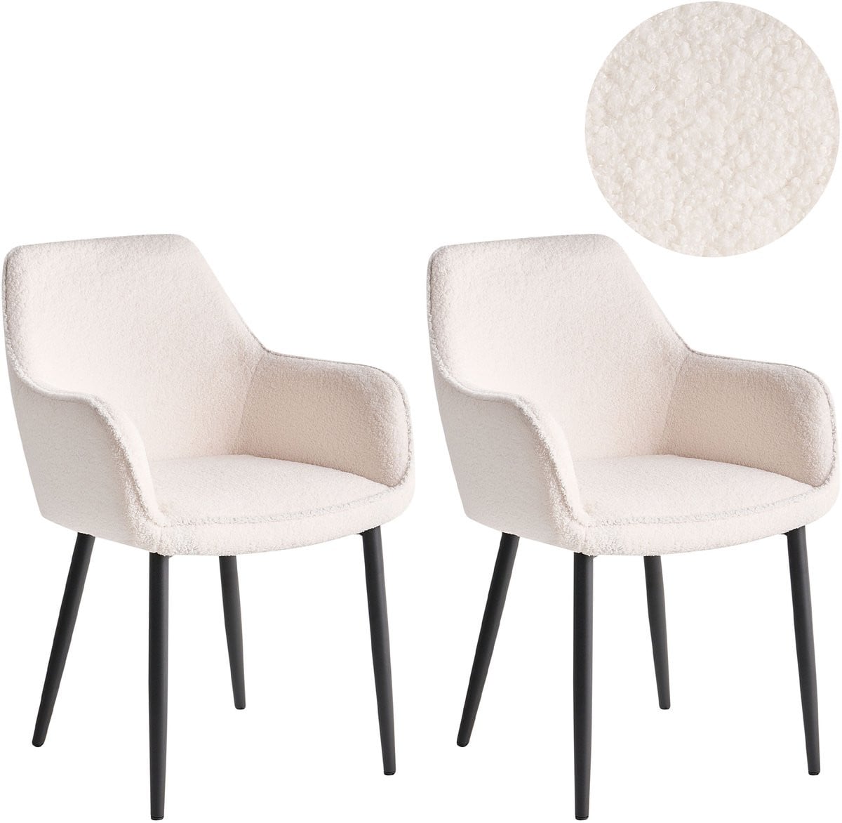 Alden Set van 2 moderne eetkamerstoelen met armleuningen - Wit - Bouclé