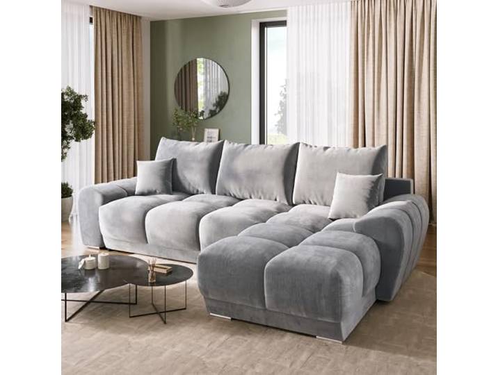 BROMARKT Ecksofa L-Form mit Schlaffunktion Bettkasten 294x184cm Grau Wohnlandschaft mit Schlaffunktion und Bettkasten Schlafsofa L-Form Eckcouch Fünfsitzer Couch für Wohnzimmer Bettsofa NUBES