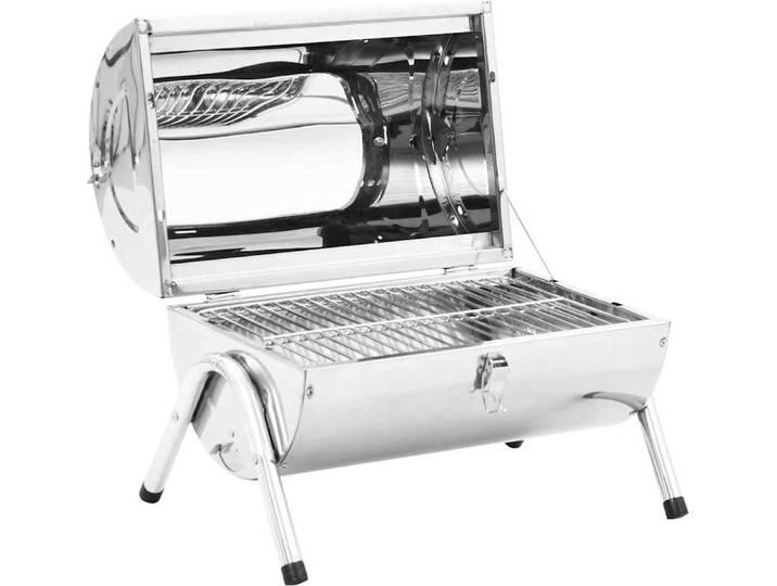 vidaXL Tragbarer Tisch-Holzkohlegrill Edelstahl Doppelrost