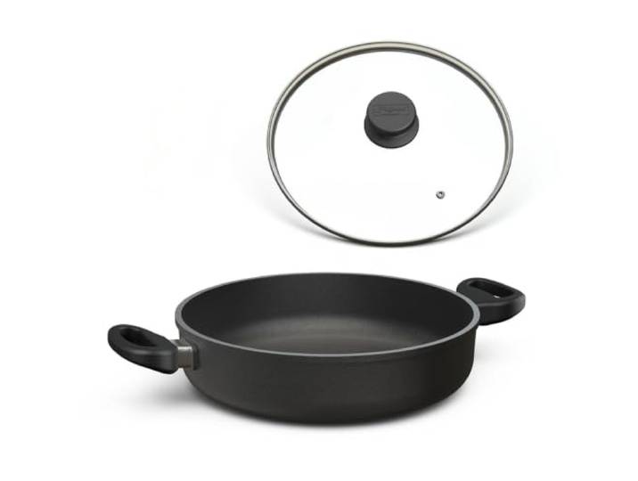 Hoffmann Schmorpfanne 20 cm Induktion, Antihaft, mit Deckel, Aluguss, hoher Rand, mit 2 Griffen, alle Herdarten, backofenfest, wiederbeschichtbar - Pfanne, Bratpfanne, Bräter
