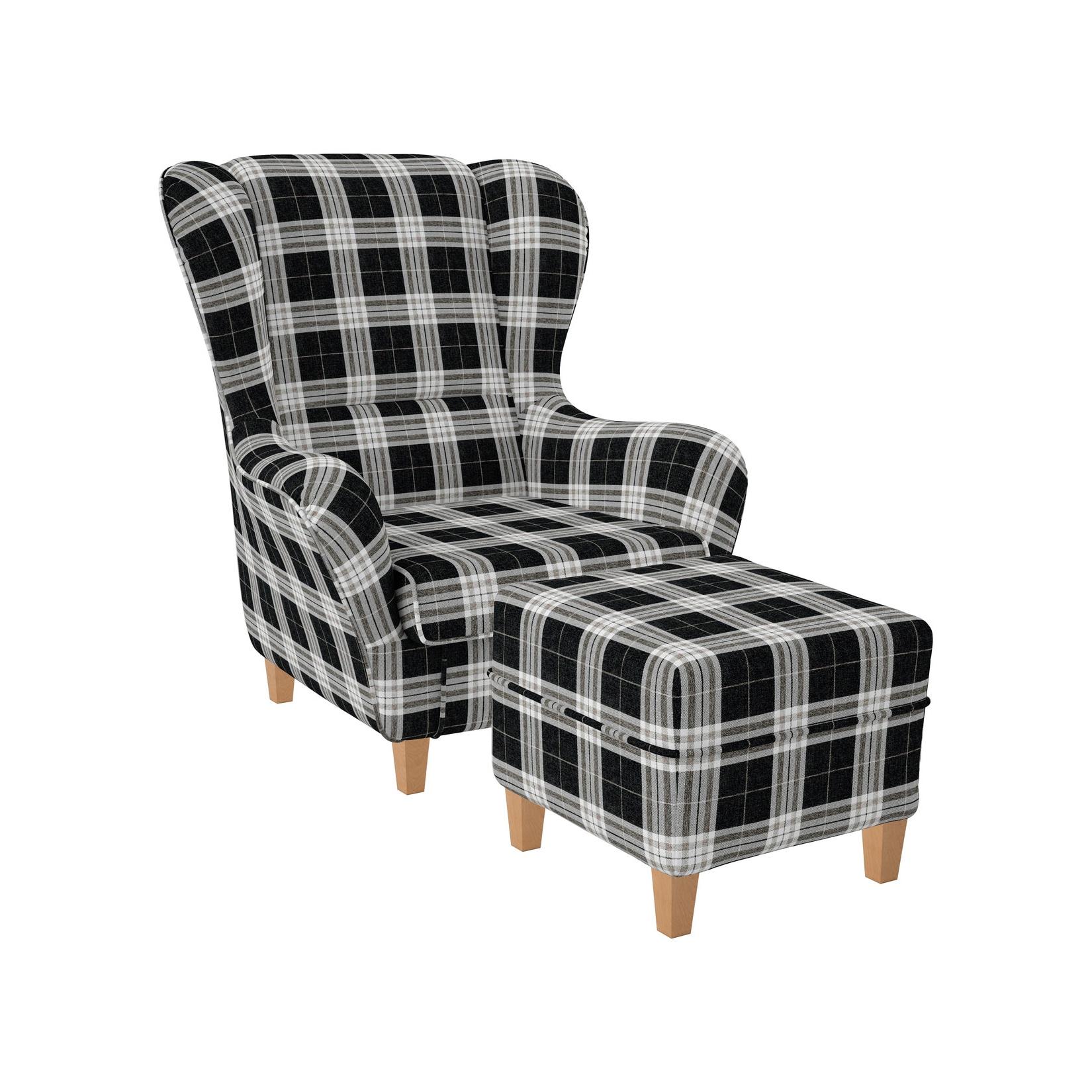 Supellex Sofia Ohrensessel mit Hocker Design Oxford kariert