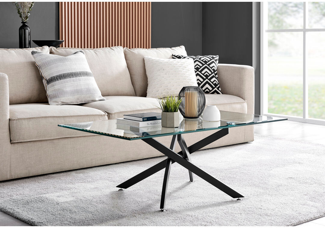 Canora Grey Chayton Modern Contemporary Glass And Chrome Coffee Table - Modern Sleek Design Black 45cm H X 60cm W X 120cm D