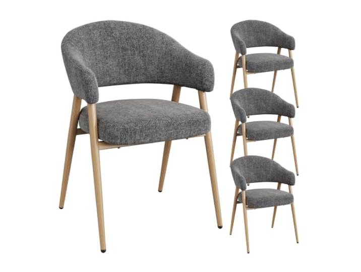 WOLTU Esszimmerstühle 4er Set Chenille Polsterstuhl Dunkelgrau Beine in Holzoptik, Runde Rückenlehne, Weich gepolstert, Belastbar bis 150 kg, Für Esszimmer & Küche, Wohnzimmer & Café
