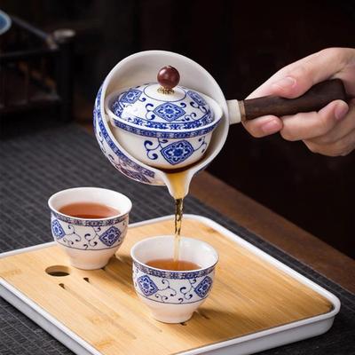 Rare Purchases Creative Home Tea Maker, Automatic Rotating Teapots Ceramic, Kungfu Teaware Kit, Filter Side Handle Pot white Vintage