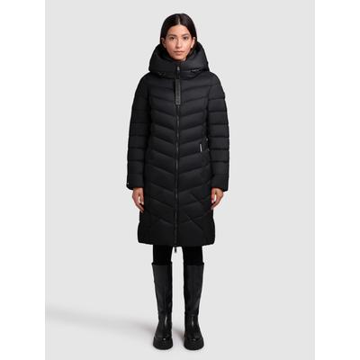 Steppmantel KHUJO "ODANA3", Damen, Gr. XL, schwarz, 100% Nylon, unifarben, slim fit knielang, eingesetzt elastischer Bund, Mäntel Steppmantel