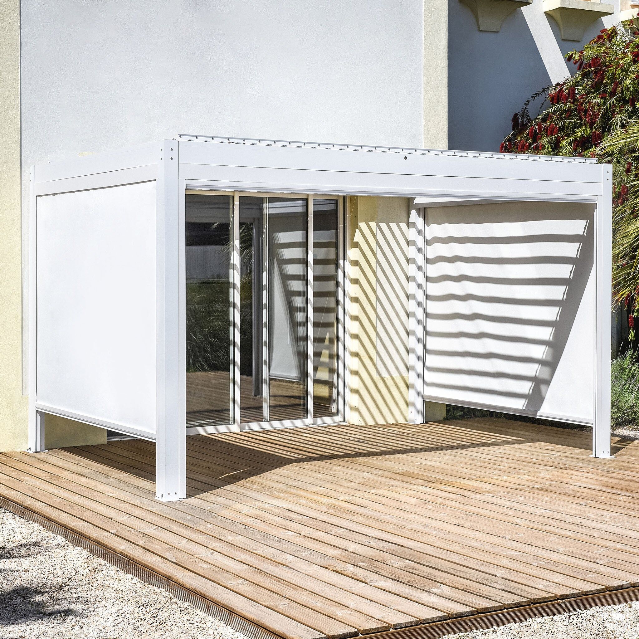 Harbour Lifestyle PergoSTET Plus 3m x 4m Rectangular Pergola with 3 Manual Side Blinds and LED Lighting in White