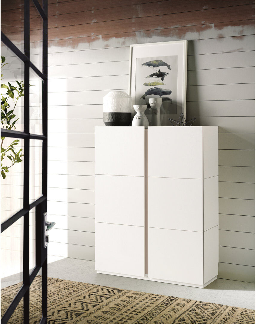 Ebern Designs 24 Pair Shoe Storage Cabinet White/Taupe 24