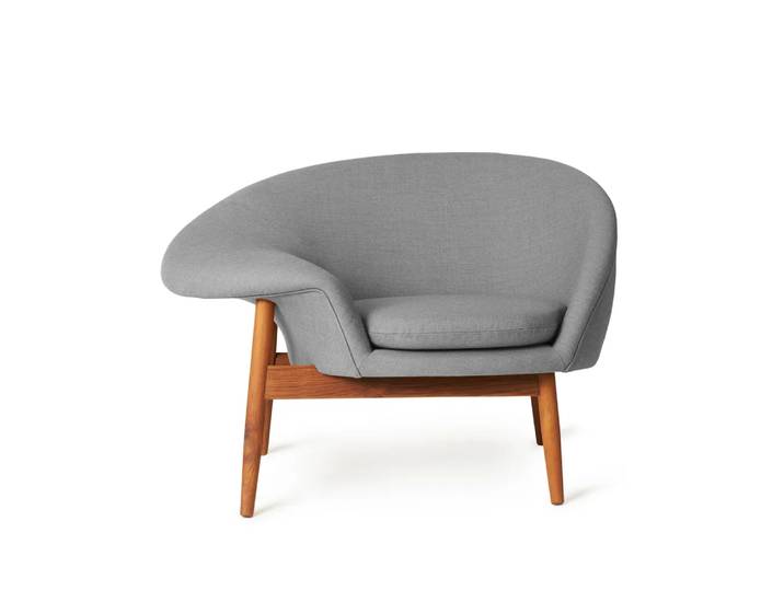 Warm Nordic Fried Egg Fauteuil stof canvas 134 grey melange, geoliede teakhouten poten