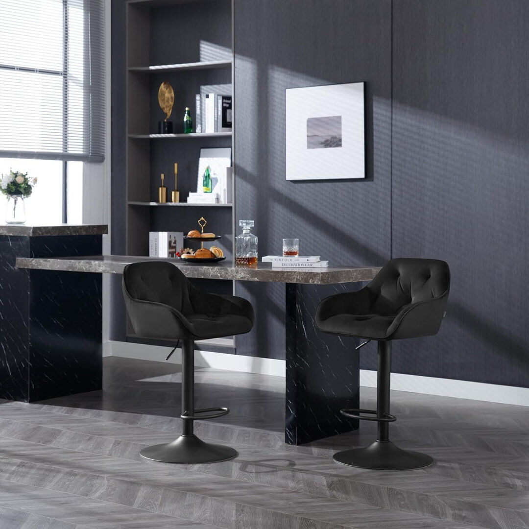 George Oliver Novi Swivel Yes Velvet Yes Bar Stool Black 45cm W X 45cm D