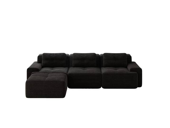 Canapé modulable en velours côtelé avec ottoman noir