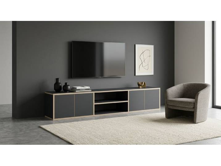 Lowboard nach Maß - Niedriges Sideboard für TV Premium Dekore Schwarz Multiplex Kante