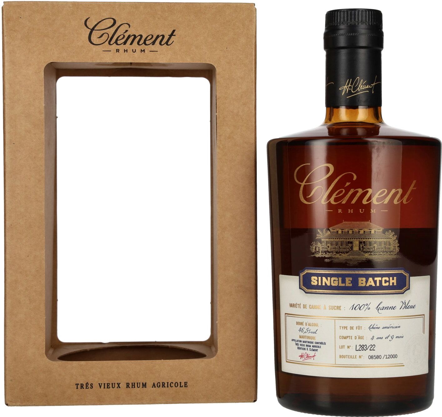 Clément Rhum Clément Trés Vieux Rhum Agricole SINGLE BATCH 100% Canne Bleue 46,5% Vol. 0,5l in Geschenkbox