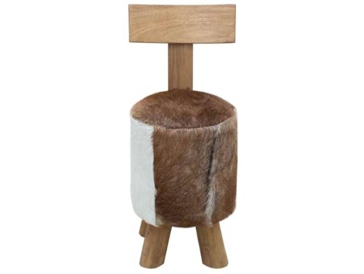 Hocker aus Ziegenleder und Massivholz Teakholz Leder, Massivholz Teak, bequeme Sitzfläche, stabile Konstruktion, einfache Montage, modernes Design