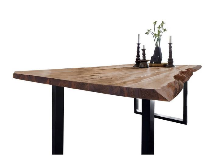 SAM® Baumkantentisch Memphis, massives Akazienholz, natürliche Baumkante, Metallgestell U-Form