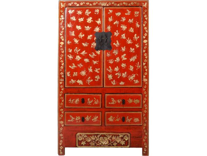 Fine Asianliving Ancienne armoire de mariage chinois or rouge peint à la main L107xP50xH186cm Armoire chinoise Armoire de mariage chinois Meubles orientaux asiatiques