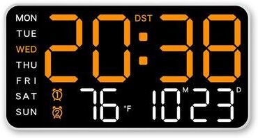 Daily Discovery LED Digital Wall Clock With Temperature Date Display, Voice Control Digital Alarm Clock, Adjustable Brightness orange