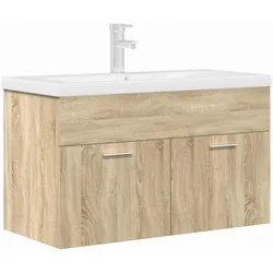 vidaXL Waschbeckenunterschrank Einbaubecken Wasserhahn Sonoma-Eiche