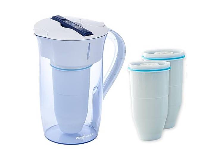 ZeroWater Waterfilter combi-set, 2,4 l ronde kan met 3 filterpatronen en waterkwaliteitsmeter, BPA-vrij, NSF-gecertificeerd, ideaal om kalk, lood en andere zware metalen te verminderen