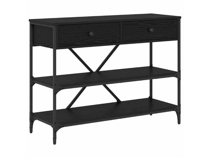 Table console avec tiroirs - - Chêne noir - 100x34.5x75 cm - Design industriel - 2 tiroirs - 2 étagères