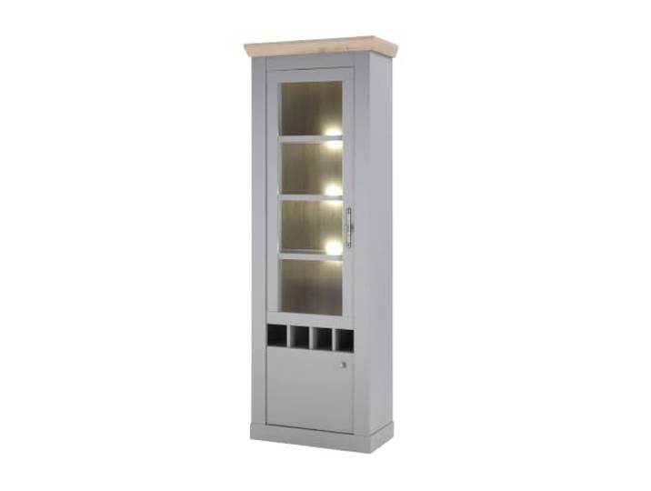 LIVOJO C14 Vitrine hoch 71 x 201 x 37 cm Light Gray & Artisan Eiche