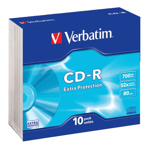1x10 Verbatim CD-R 80 700MB 52x Data Life Slim Case
