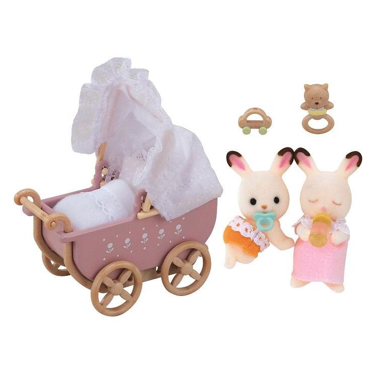 Sylvanian Families Chocolate Rabbit Twin Babies & Pram (21619)