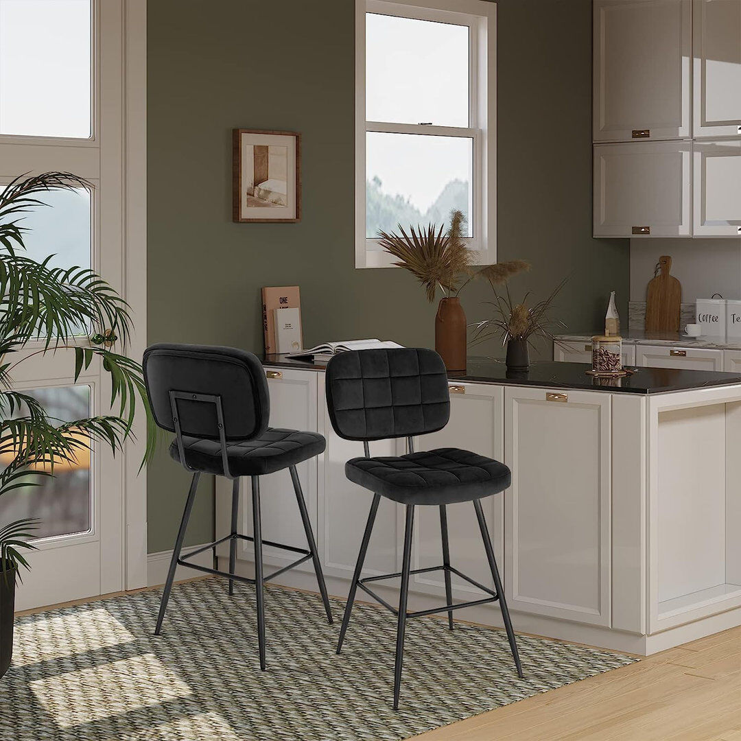 George Oliver Aithley Upholstered and Velvet Bar Stool Black 2