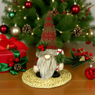 Inspire Picks Nordic Christmas Gnome Plush With Knitted Hat & Pine Branch Rudolph Holiday Figurine Decor big Beard