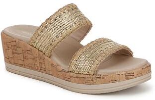 Wide Width Women's Resort Wedge Sandal by Bzees for LifeStride in Gold (Size 8 W)