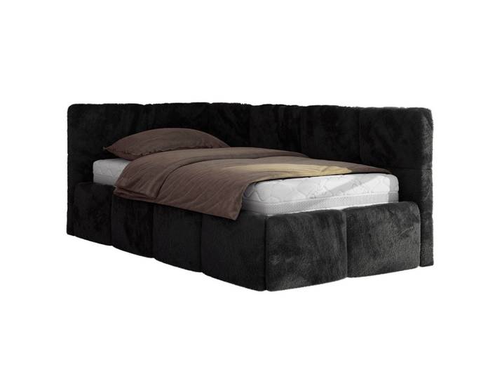 JUGENDBETT ARVO 90/200 - Schwarz Plüsch - Pocket-Matratze - Links Seite