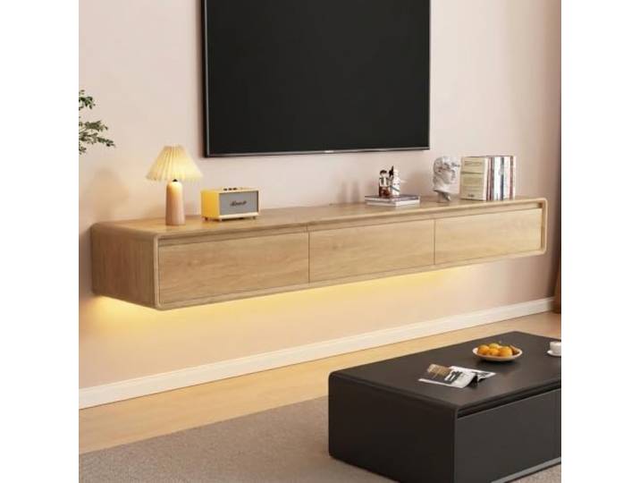 MIMRTIMI TV Schrank Hängend TV Lowboard Schwimmender TV-Hängeschrank Türen in Medien-Wandeinheit für Wohnzimmer und Büro
