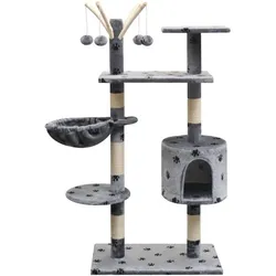 vidaXL Alvin (125 cm, Grau mit Pfotenabdruck, Grau mit schwarzem Pfoten-Aufdruck), Katzenbaum