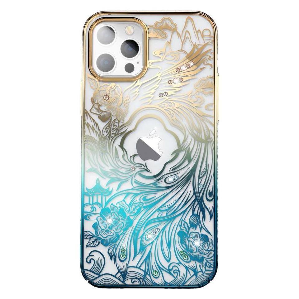 Kingxbar Luxury iPhone 14 Plus Case with Phoenix Crystals - Gold and Blue (Apple iPhone 14 Plus) (Kingxbar iPhone 14 Plus Phoenix Series-Reborn)