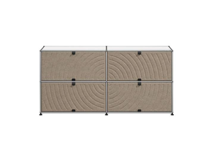 USM Haller Kommode M68 weiß reinweiß 2-fach breit 4 Soft Panels taupe 152.3x74x37.3 cm