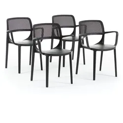 RATTATAN Set aus 4 Stühlen mit Armlehnen aus harzverstärktem Glasfaserharz,klassisches Design,stapelbar für Garten,Bar,Restaurant,Küche–Erika–Schwarz