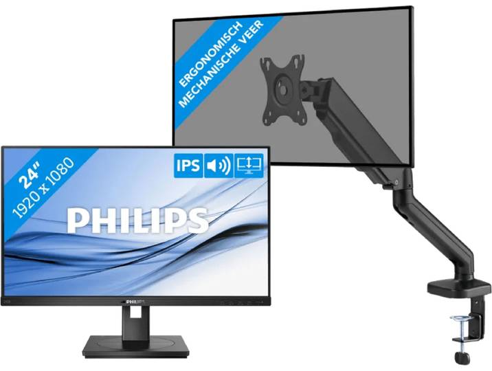 Philips 242B1G/00 + BlueBuilt Monitorarm Mechanische Veer voor 1 Monitor