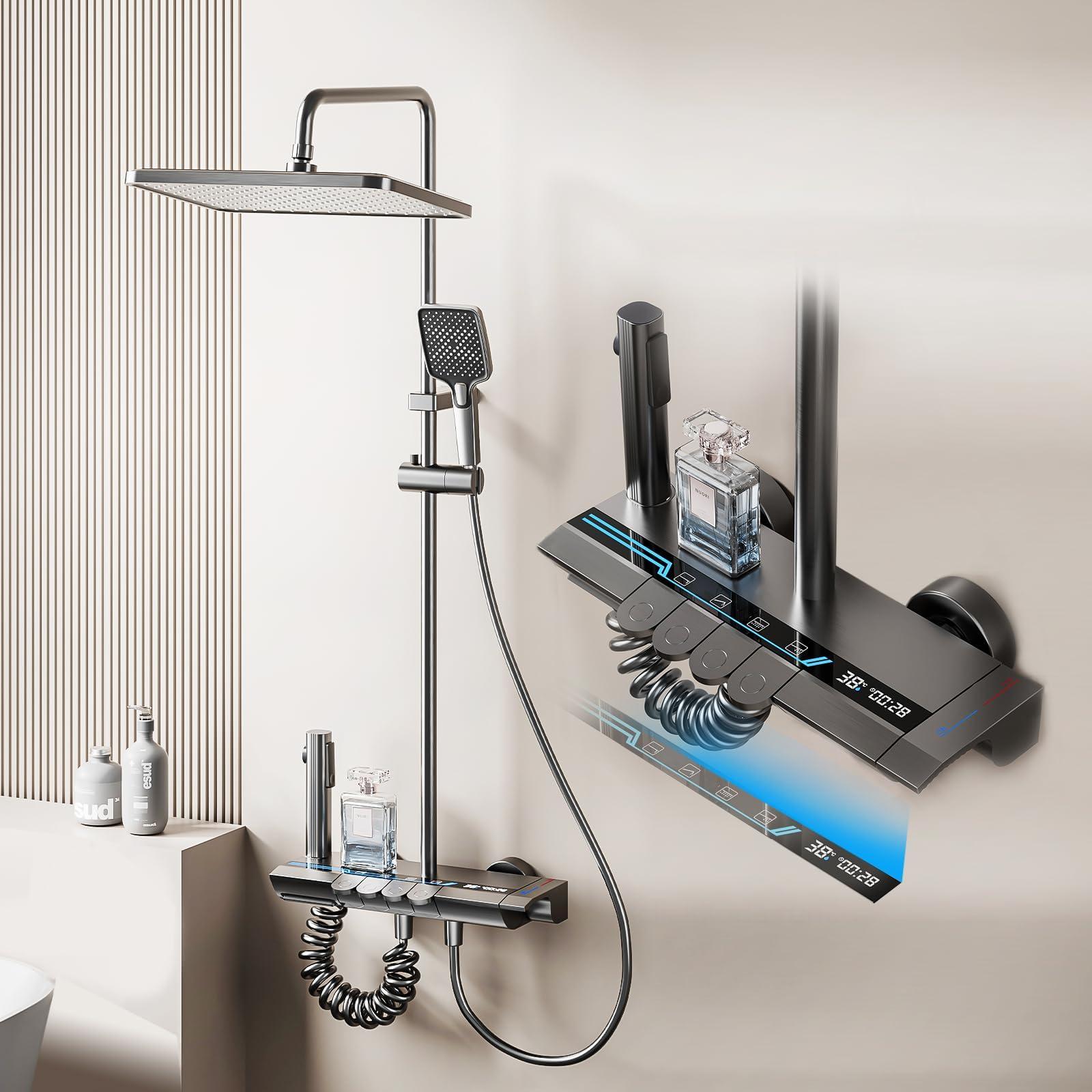 Duschpaneel mit LED-Display, höhenverstellbar 77-115 cm, 4 Funktionen