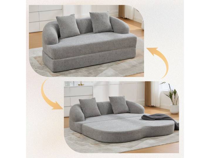 WOVREO Canapé convertible 2 places 157 x 84 x 65 cm chenille gris clair 2 coussins sans montage
