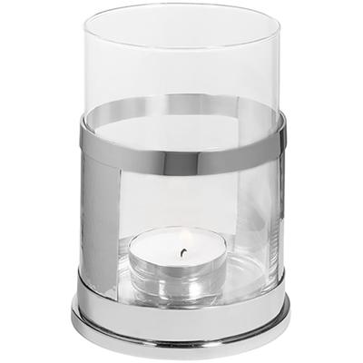 Windlicht FINK "DOMO", silber (silberfarben), H:19cm Ø:13,5cm, Edelstahl, Glas, Kerzenhalter, Windlicht, aus Edelstahl und Glas, Höhe ca. 19 cm
