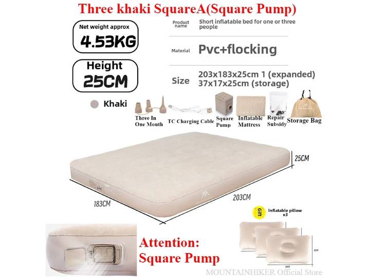 MOUNTAINHIKER-Matelas à air intérieur gonflable en PVC, matelas de glamping, lit de camping, polymère, pompe intégrée, 2025, 1/3