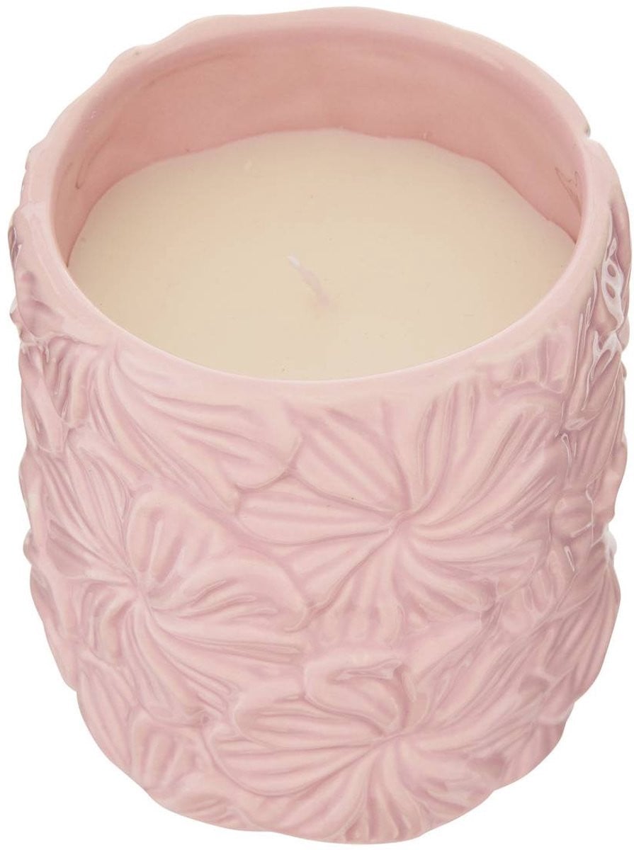 Geurkaars FLEUR DE ROSE in keramische pot met reliëf