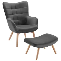 Sessel mit Hocker Merlin Grau Samt