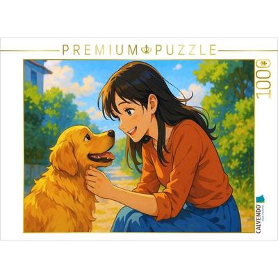 CALVENDO Puzzle Liebe dein Haustier - Frau streichelt Hund | 1000 Teile Lege-Größe 64x48cm Foto-Puzzle für glückliche Stunden