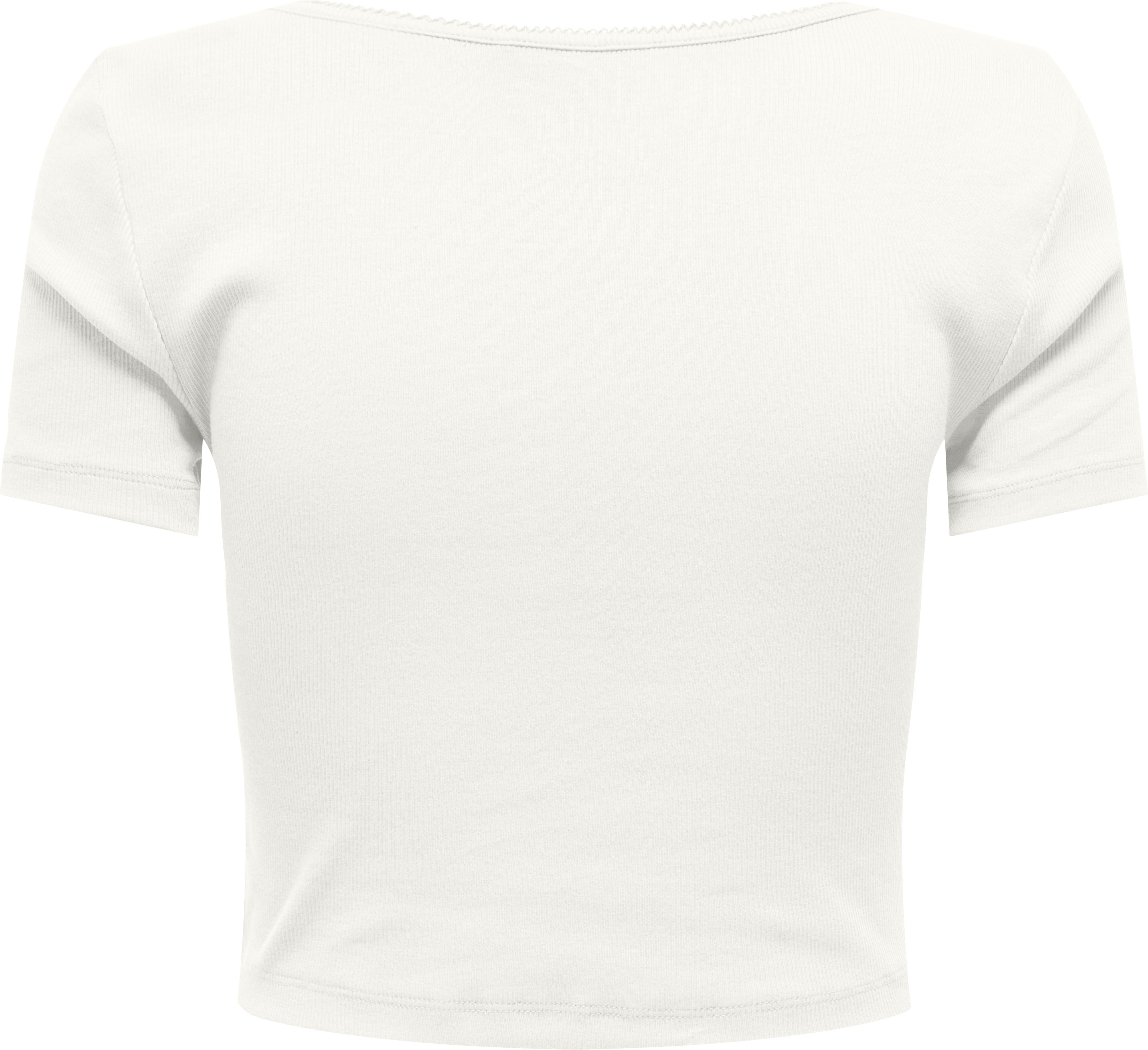 Kurzarmshirt ONLY "ONLBETTY LIFE S/S SCALLOP V-NECK CC JRS", Damen, Gr. XL, cloud dancer, Jersey, Obermaterial: 95% Baumwolle, 5% Elasthan, unifarben, hüftlang, V-Ausschnitt, Shirts Kurzarmshirt, mit Raffung am Ausschnitt cloud dancer XL