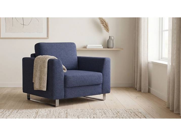 BRUNO Schlafsessel 70cm in Blau praktische Größe stabiles Massivholz & Boxspringkomfort