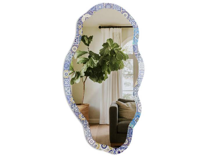 Tulup Spiegel 90x45 cm asymmetrisch mit Druck - Mediterrane Fliesen, Transparent, Glas, Organisch, 45x90x0.4 cm, Spiegel, Wandspiegel