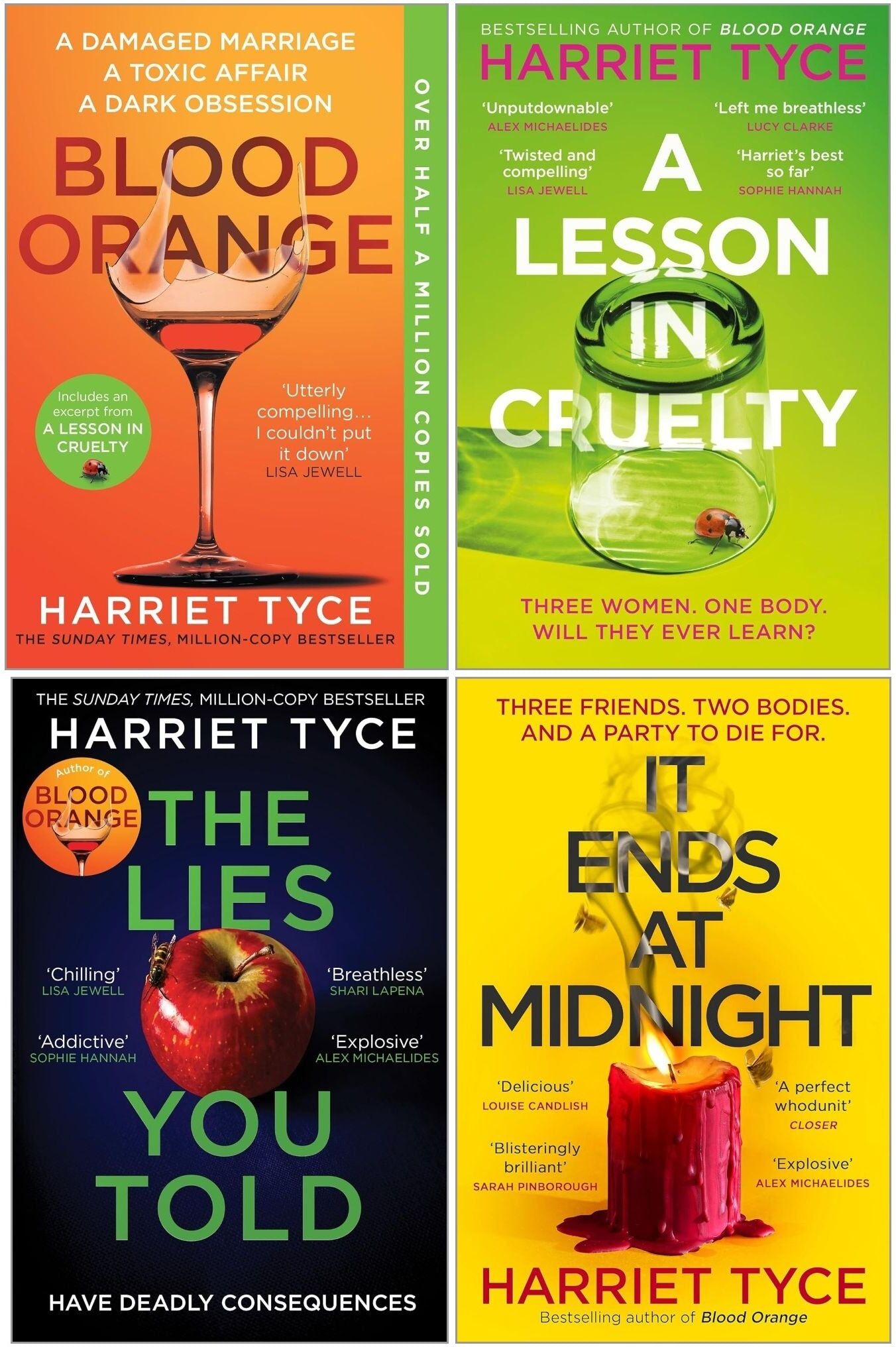 Wildfire Harriet Tyce Collection 4 Books Set (Blood Orange, The Lies You Told, It Ends At Midnight, A Lesson in Cruelty)